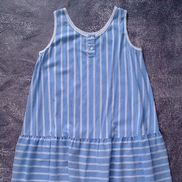 Vintage 90s Blue and White Striped Sleeveless Dress SHIRLEY K - Picture 3 of 8